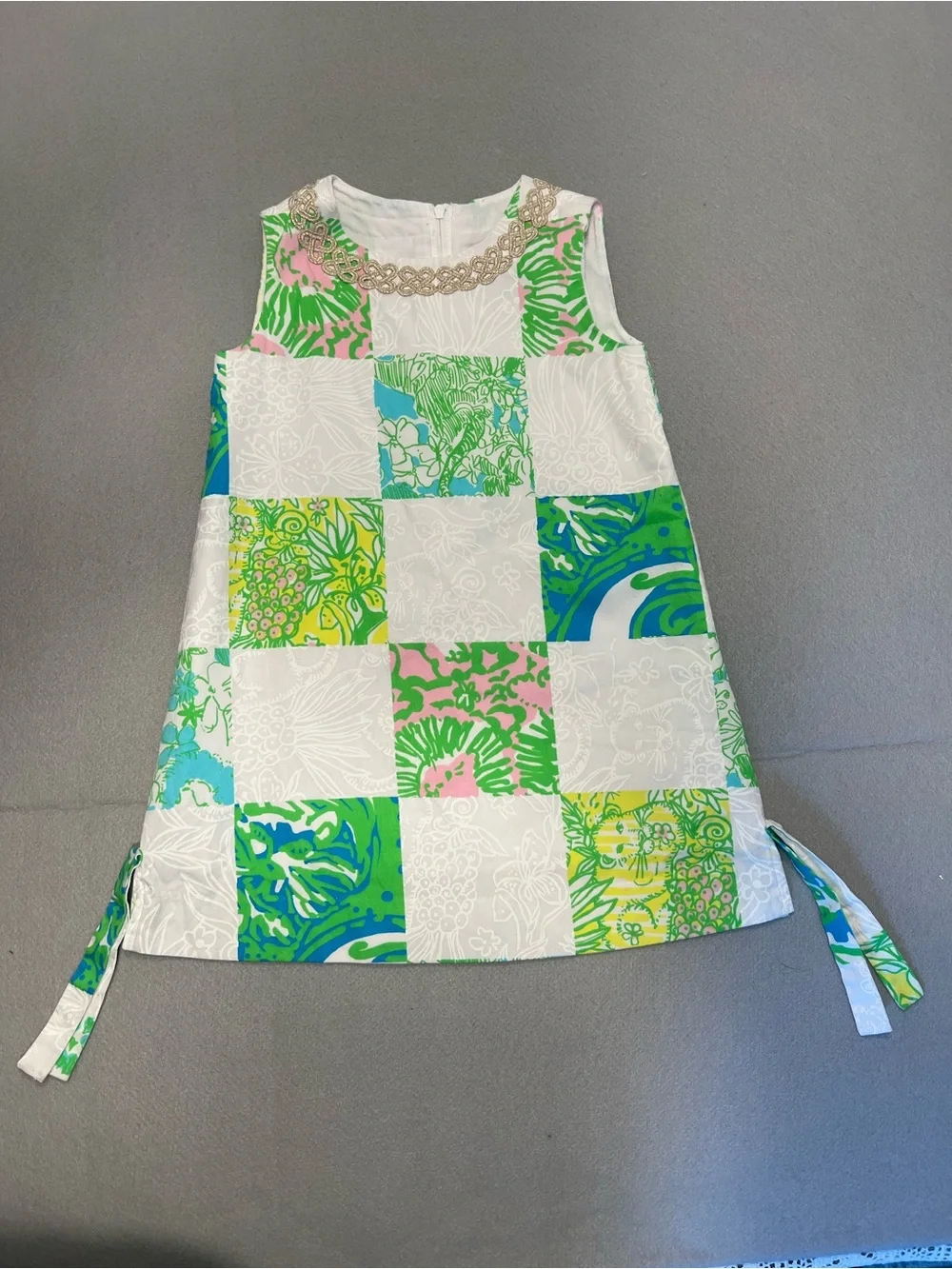 Lilly Pulitzer Girl Size 4 Lioness Patch LITTLE CLASSIC SHIFT Dress Gold Lace